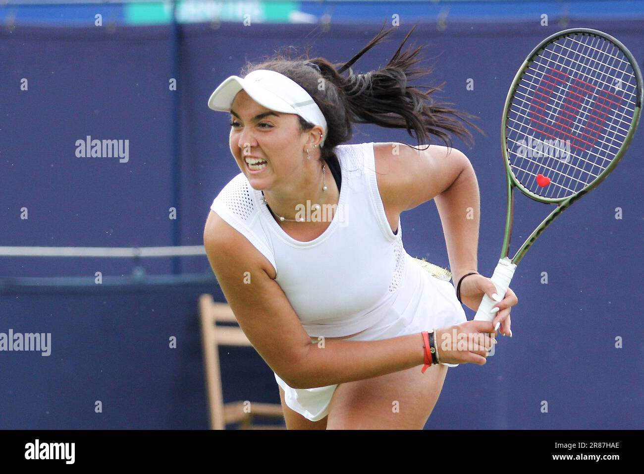 Ilkley, UK. 19th June, 2023. Ilkley Tennis Club, England, June 19th 2023: Katrina Scott during the W100 Ilkley against Maddison Inglis at Ilkley Tennis Club (Sean Chandler/SPP) Credit: SPP Sport Press Photo. /Alamy Live News Stock Photo