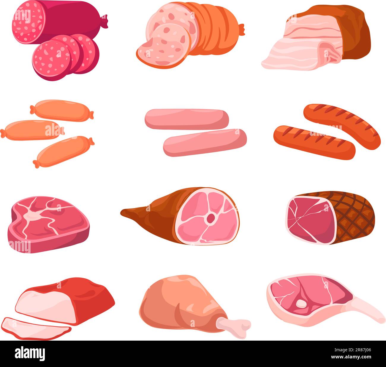 Meat variety and assortment in butcher shop store Stock Vector Image