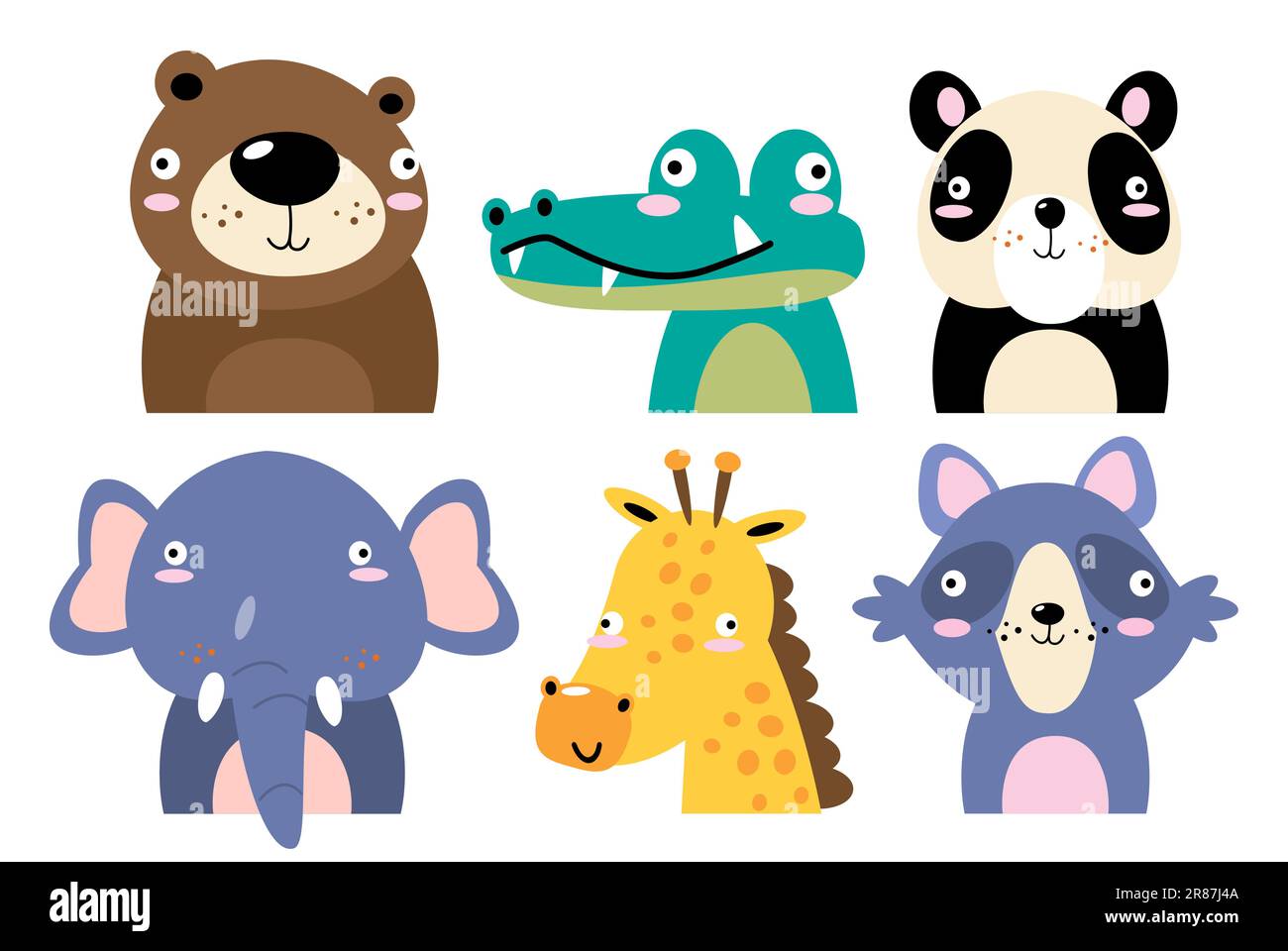 Set of wildlife animals . Dumb face . Vector illustration . Stock Vector