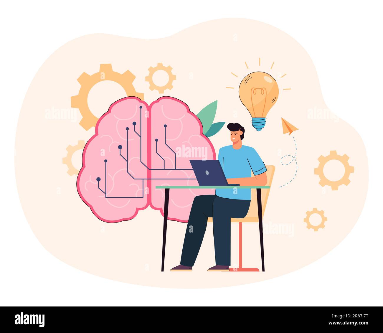 Office worker or programmer and huge brain in background Stock Vector