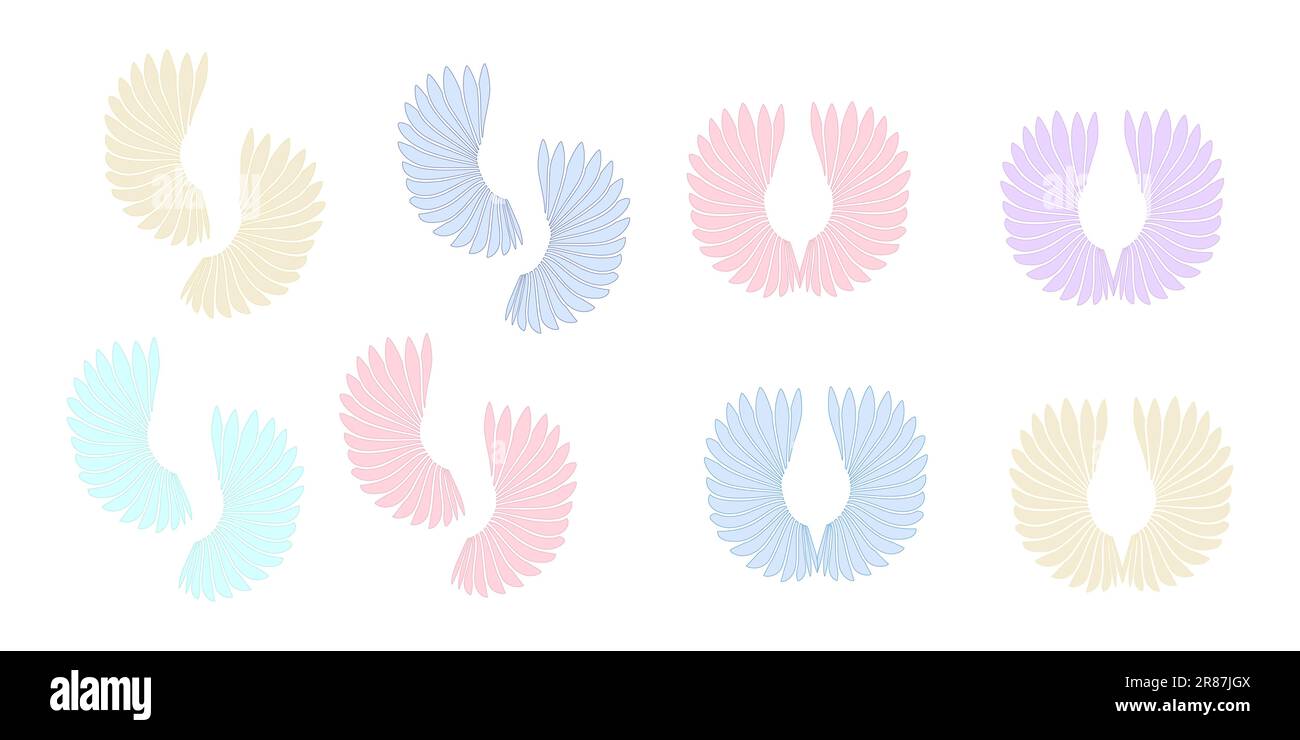 Set Of Pastel Colored Angel Wings Isolated On White Background Stock Vector