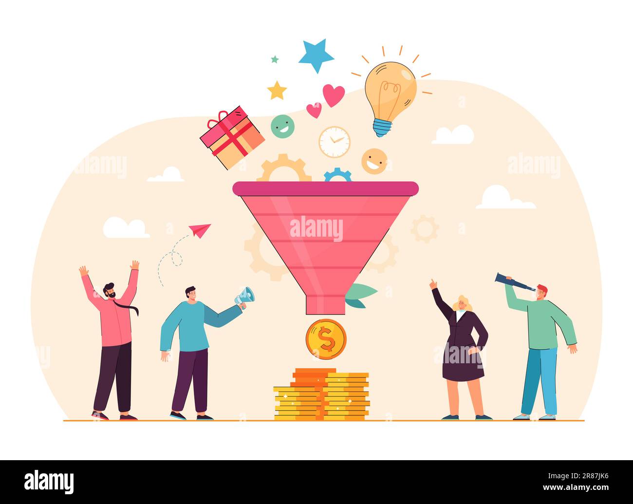 Managers and generation of sales by marketing funnel Stock Vector Image