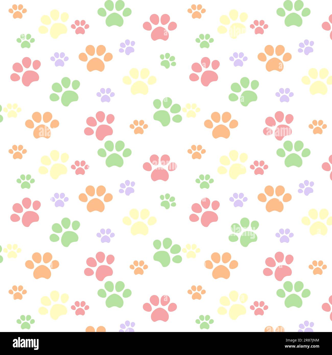 Colorful Animal Paw Prints Pattern. Pastel Colored Cute Pet Paws Background Texture Stock Vector