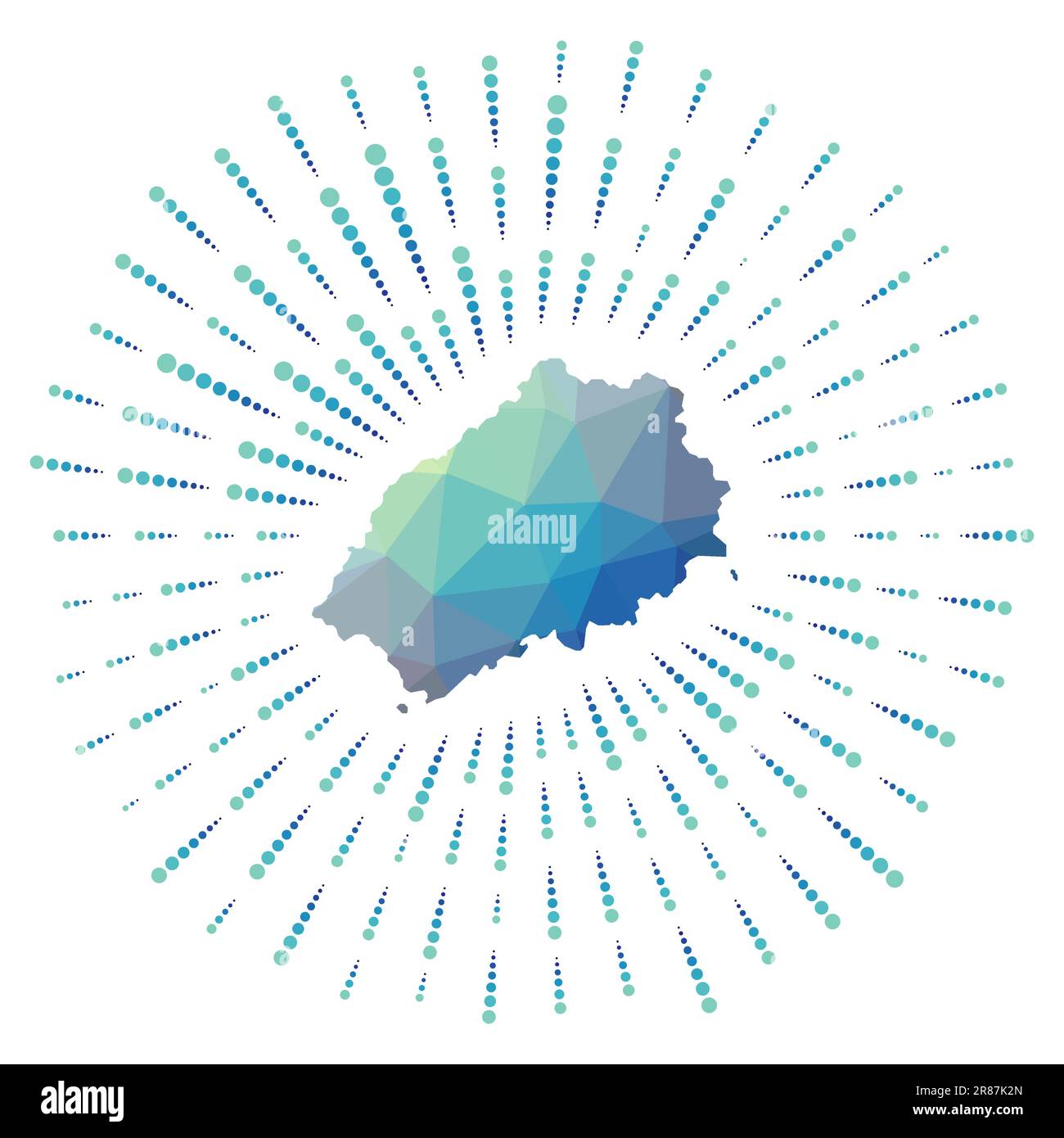 Shape of Saint Helena, polygonal sunburst. Map of the island with ...