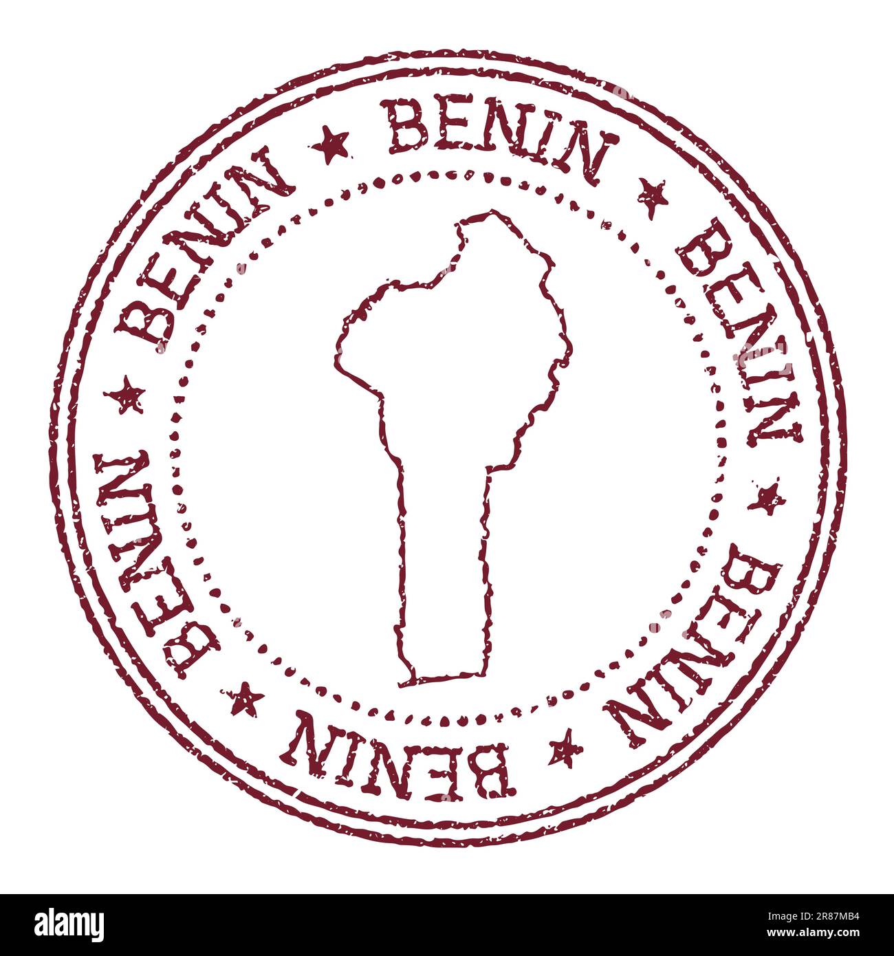 Benin round rubber stamp with country map. Vintage red passport stamp