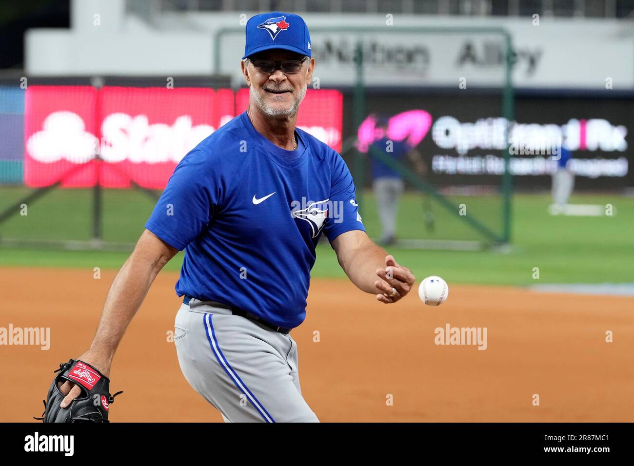 Toronto Blue Jays bench coach Don Mattingly does fielding drills before a  baseball game against the Miami Marlins, Monday, June 19, 2023, in Miami.  (AP Photo/Lynne Sladky Stock Photo - Alamy