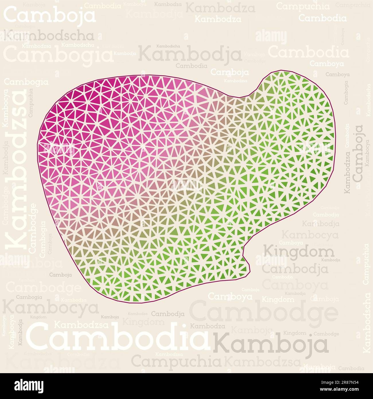 CAMBODIA map design. Country names in different languages and map shape