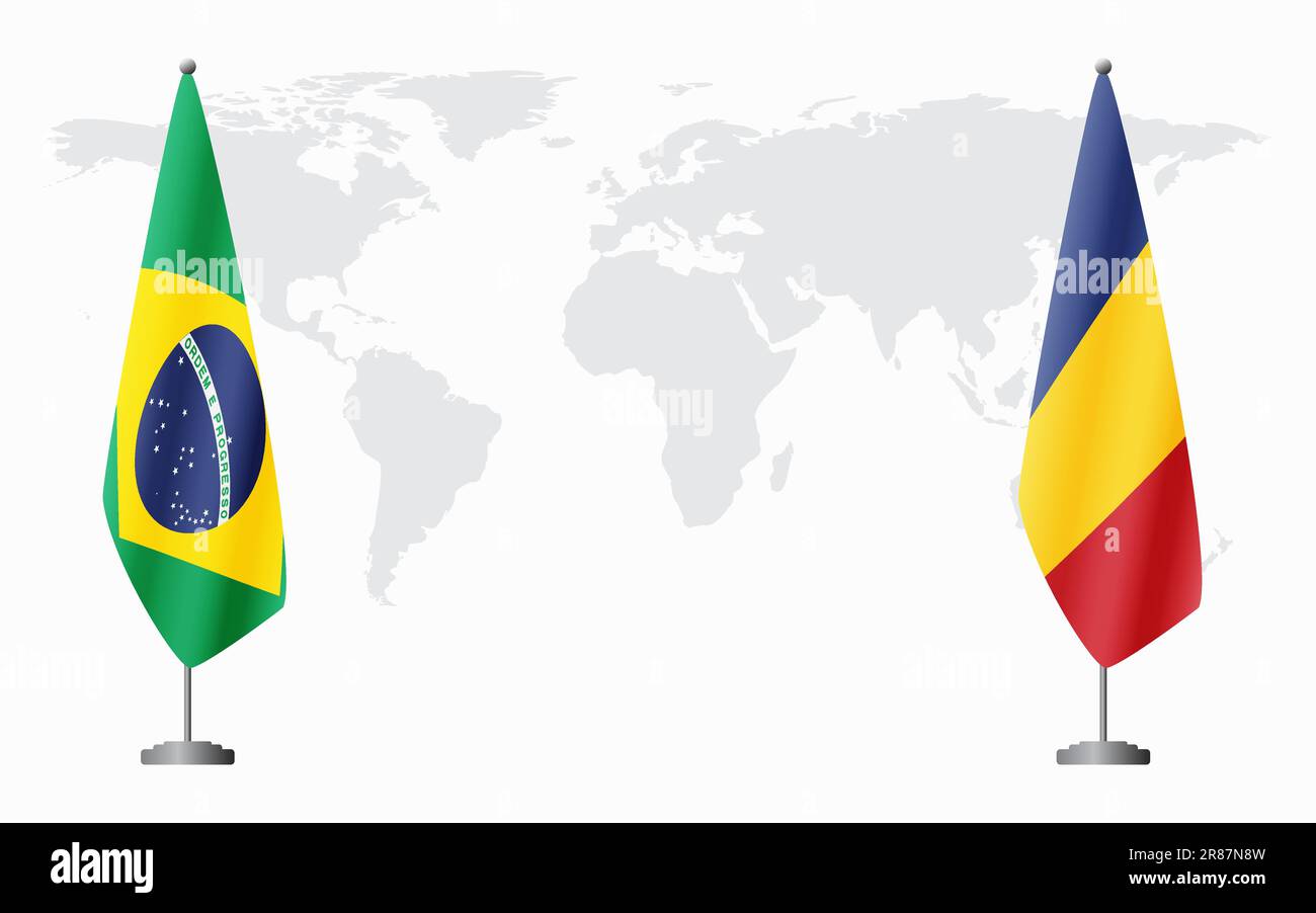 Brazil and Romania flags for official meeting against background of ...