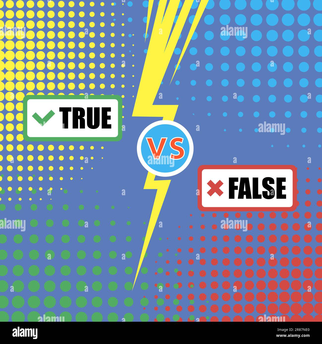 Vector True Facts and False Myths Sign on Colorful Dotted Background