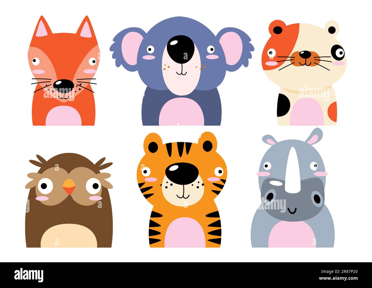 Set of wildlife animals . Dumb face . Vector illustration . Stock Vector