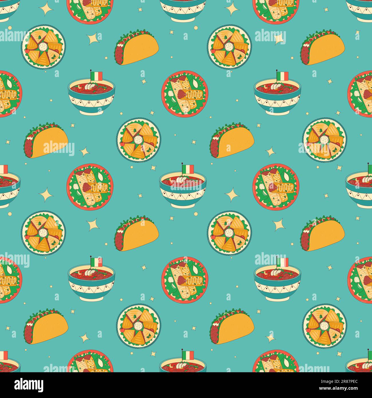 Mexican traditional food seamless pattern. Vector illustration in hand ...