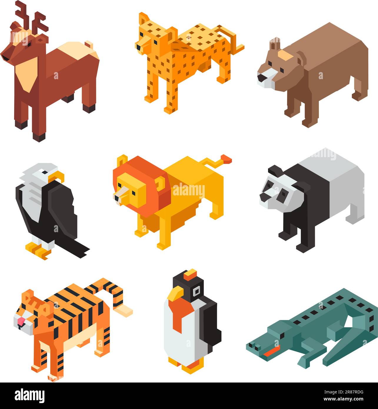 Animals figurines, pixel figures of characters Stock Vector