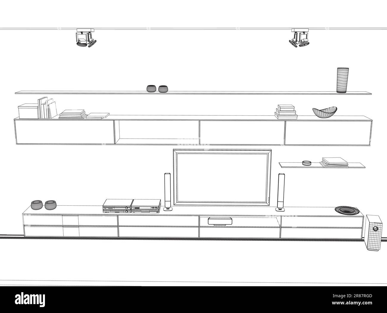 Wireframe Interior design of a white living room. Interior design with ...