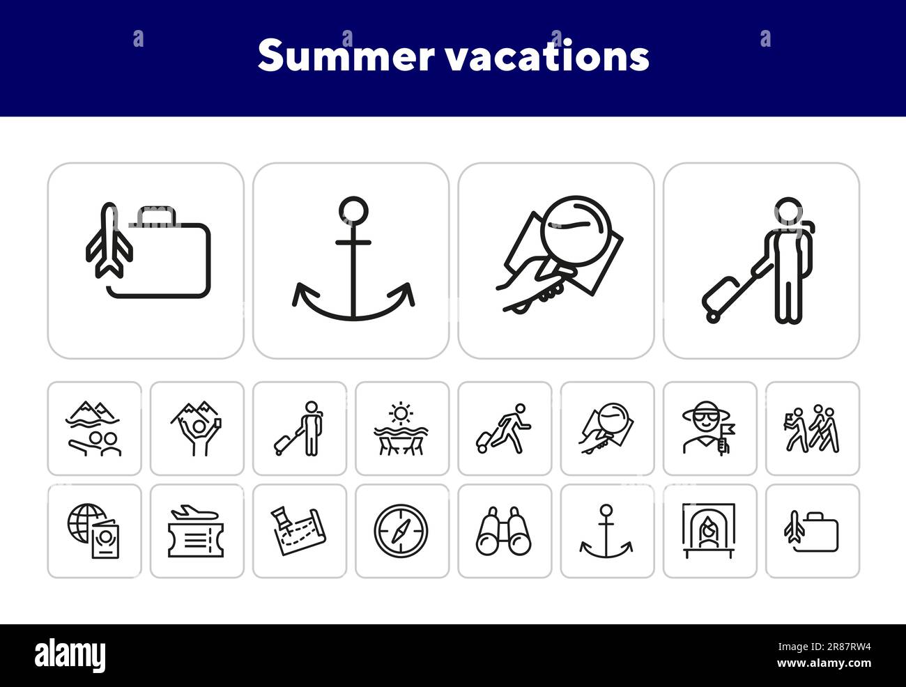Summer vacations line icon set Stock Vector