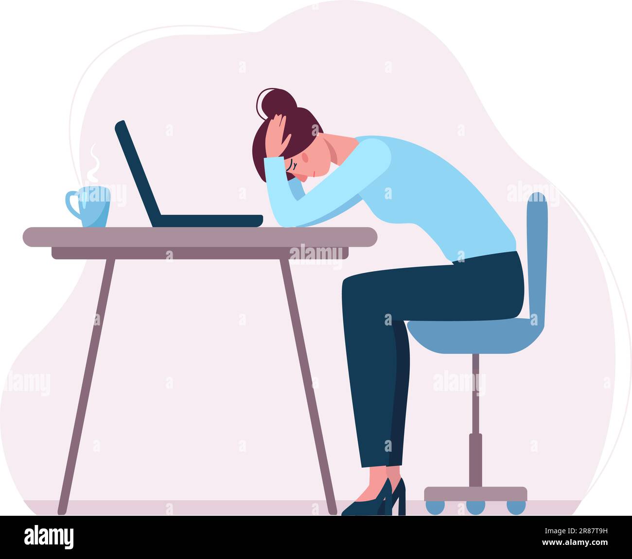 A woman is crying in an office while sitting at a table. Depression from fatigue, from overwork and from fear of dismissal. Job loss due to crisis, coronavirus, economic downturn. Vector flat. Stock Vector