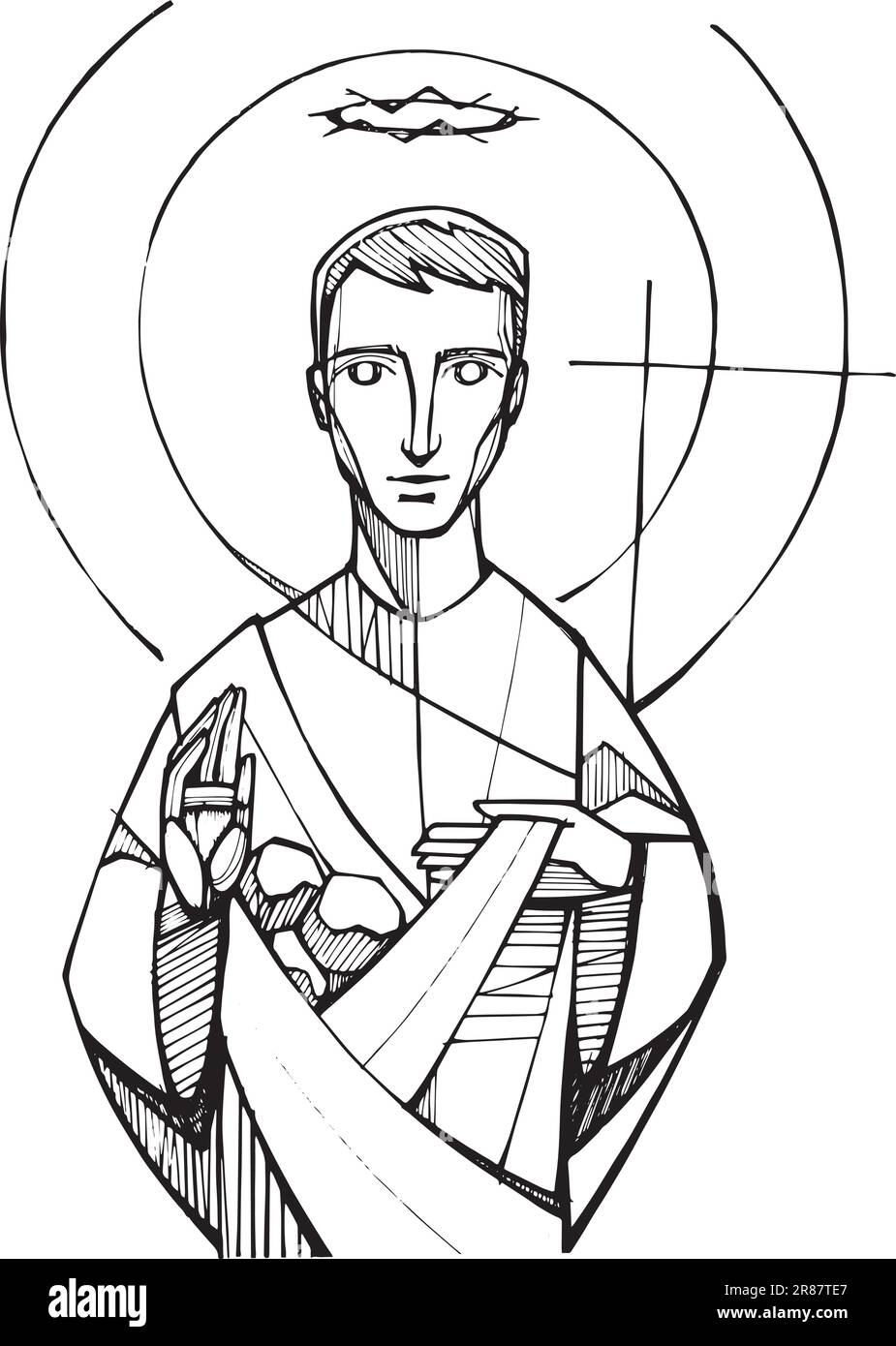 Hand drawn vector illustration or drawing of Saint Stephen Stock Vector