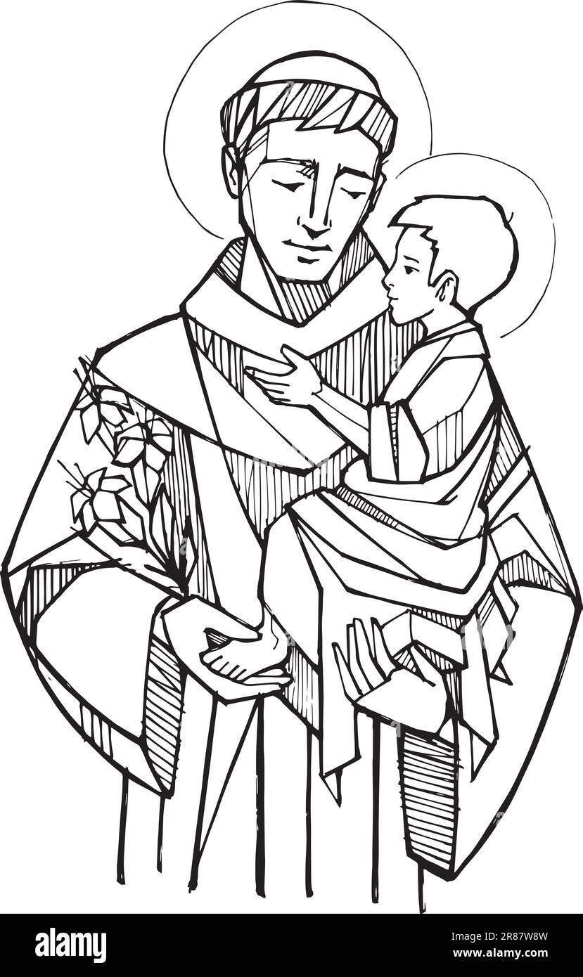 Hand drawn vector illustration or drawing of Saint Anthony of padua ...