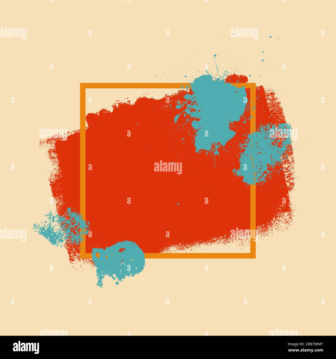 Abstract Background Empty Grunge Frame With Ink Brush Strokes. Colorful