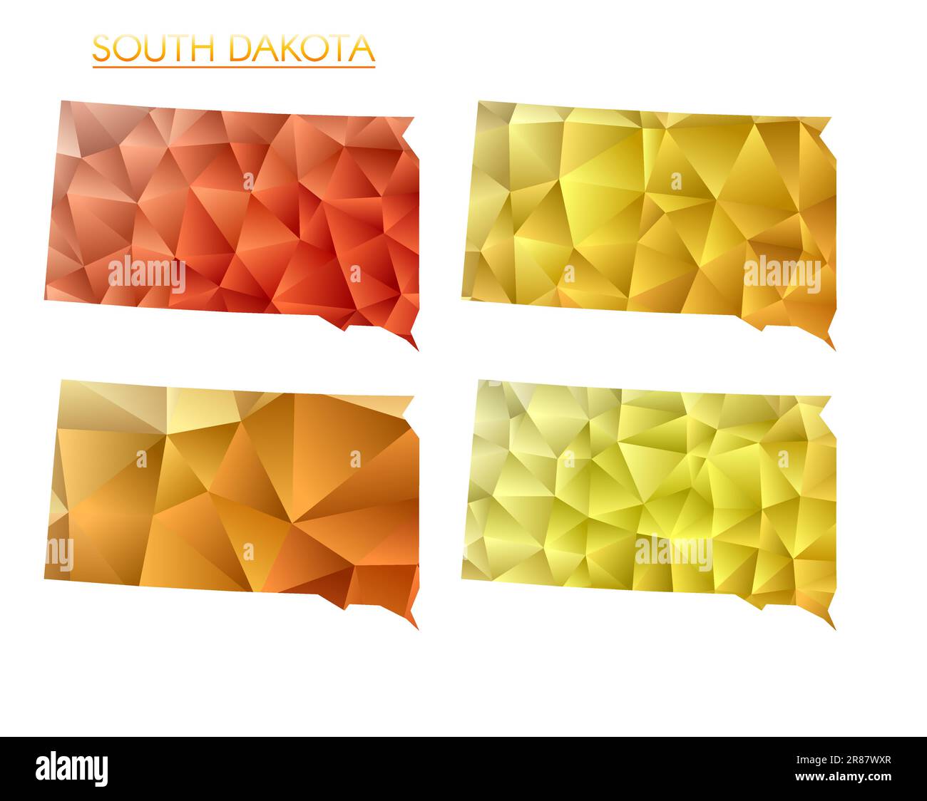 Set of vector polygonal maps of South Dakota. Bright gradient map of US ...