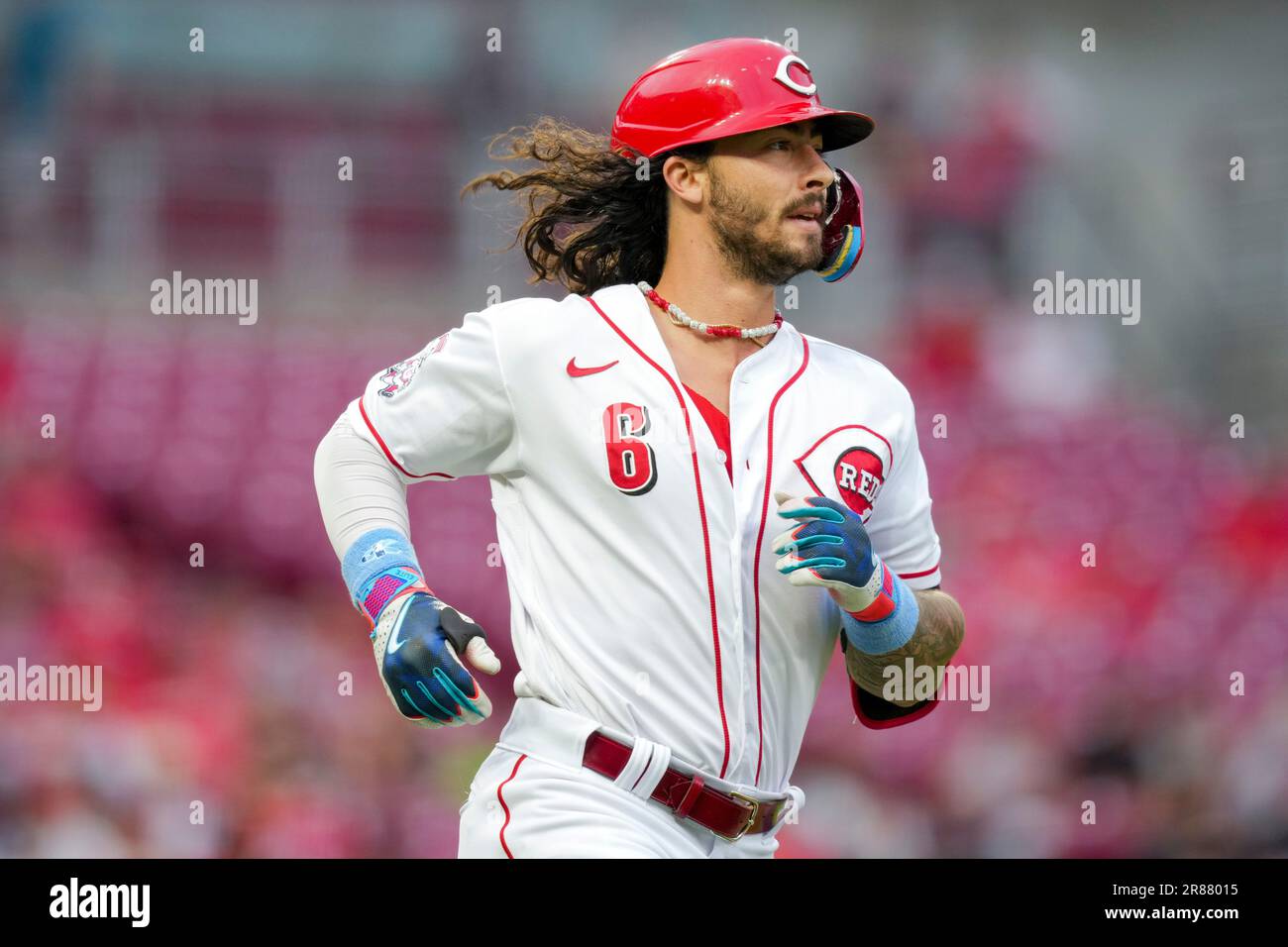 Cincinnati Reds' Jonathan India runs to first base during a baseball