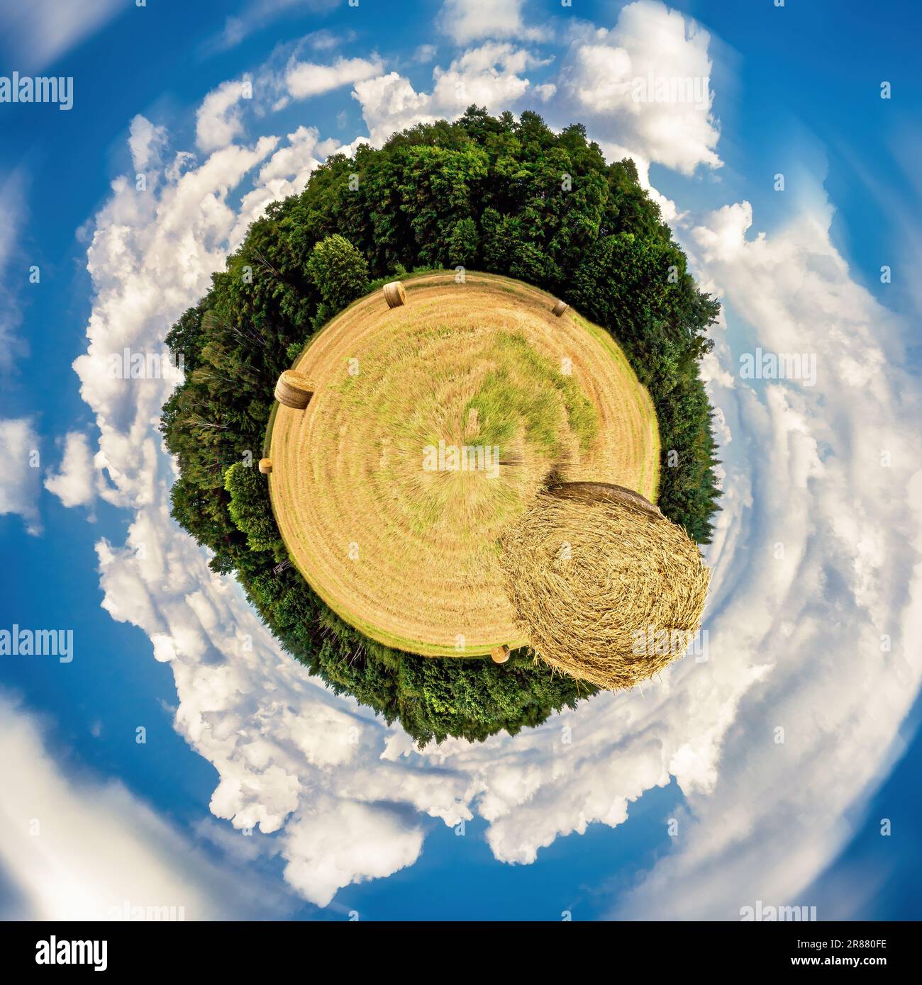 After the harvest: agricultural landscape as a globe Stock Photo