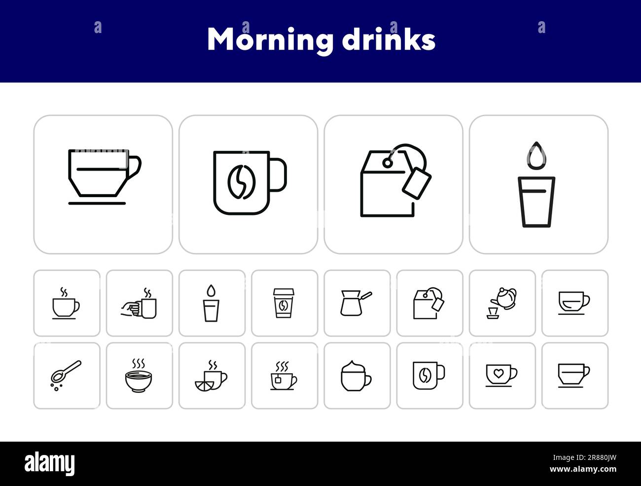 Morning drinks line icon set Stock Vector