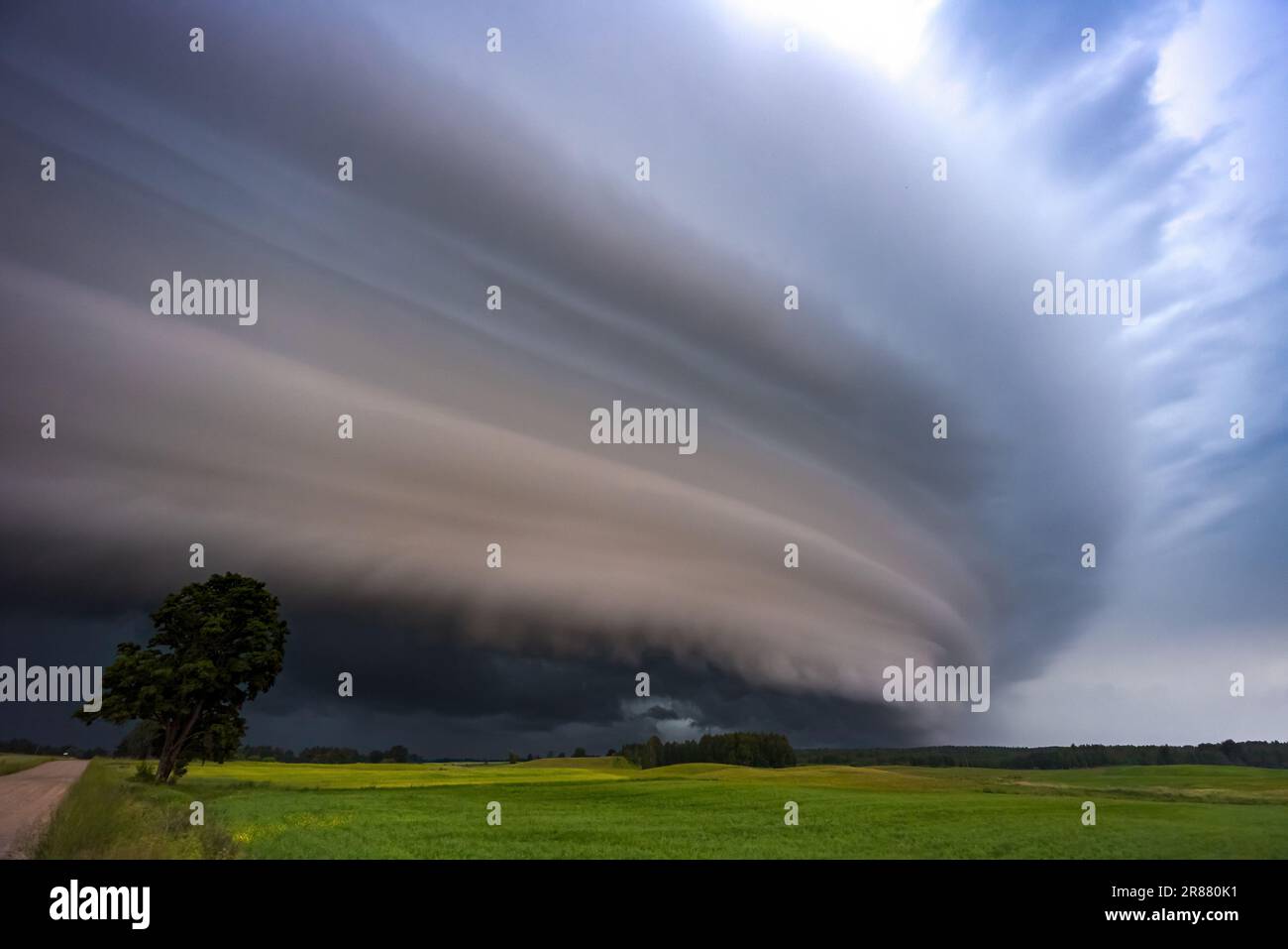 Angry supercell storm influenced by Climate change. Dangerous storm