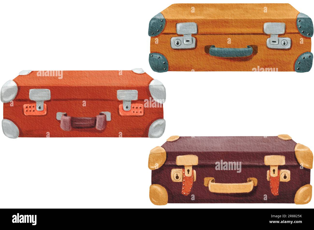 Set of Stylish brown retro suitcase with inserts, digital code. Old