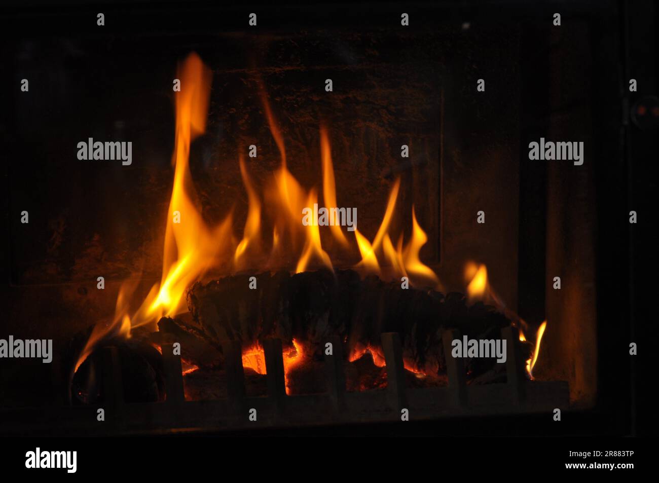 Charcoal Fire Wood Burning Wood And Coal In Fireplace Stock Photo