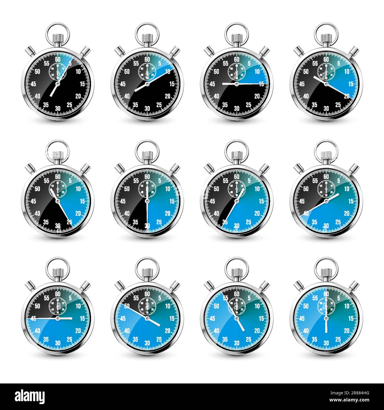 Realistic classic stopwatch. Shiny metal chronometer, time counter with