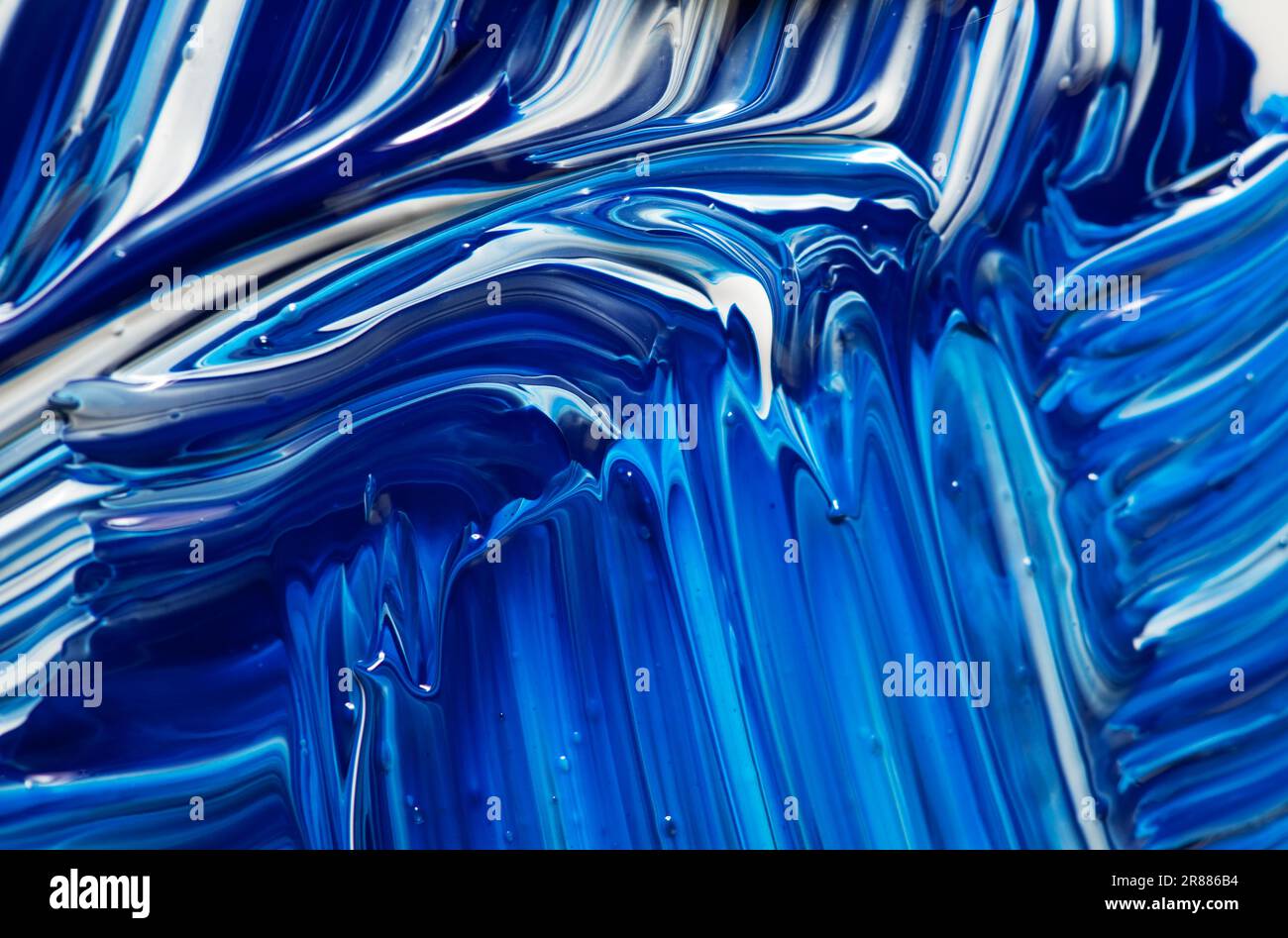 Abstract hand painted acrylic colour background in blue and white Stock ...