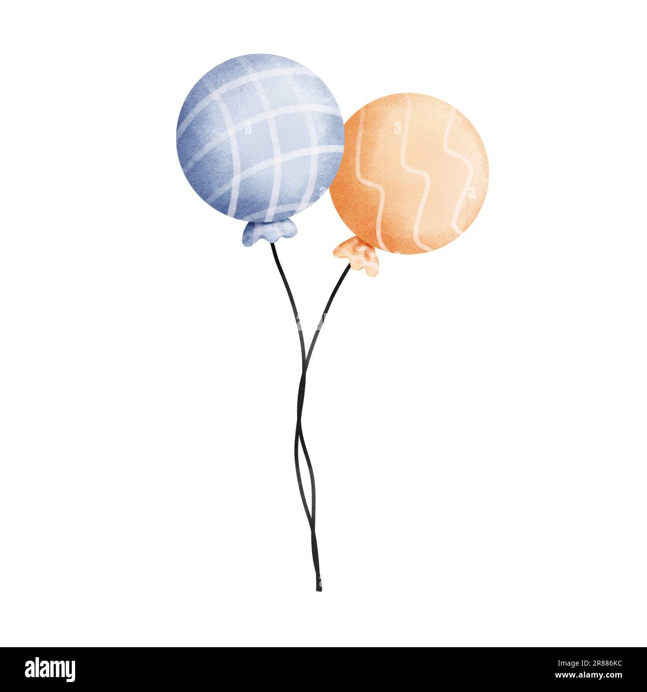 Watercolor blue and orange balloons illustration isolated on white background. Halloween balloons,christmas,birthday,etc. Stock Photo