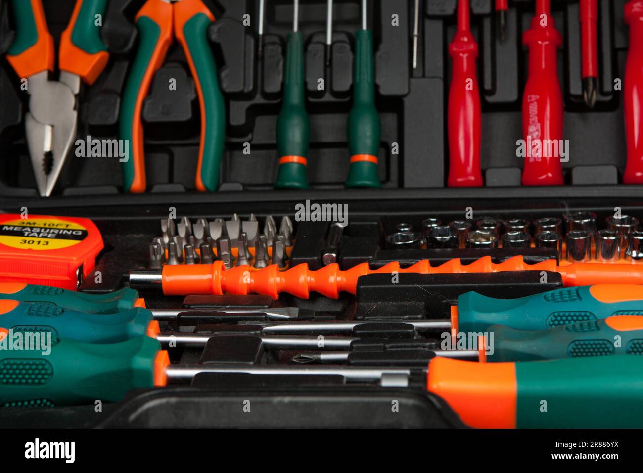 Tool kit in black box. Set of various tools Stock Photo - Alamy