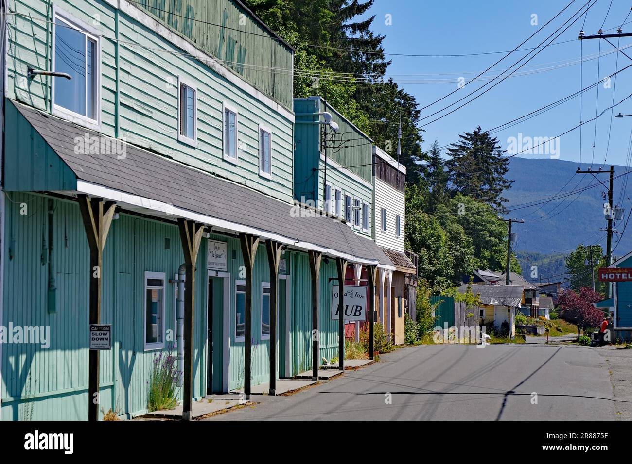 Historic wooden facades in the small island village, Alert Bay ...