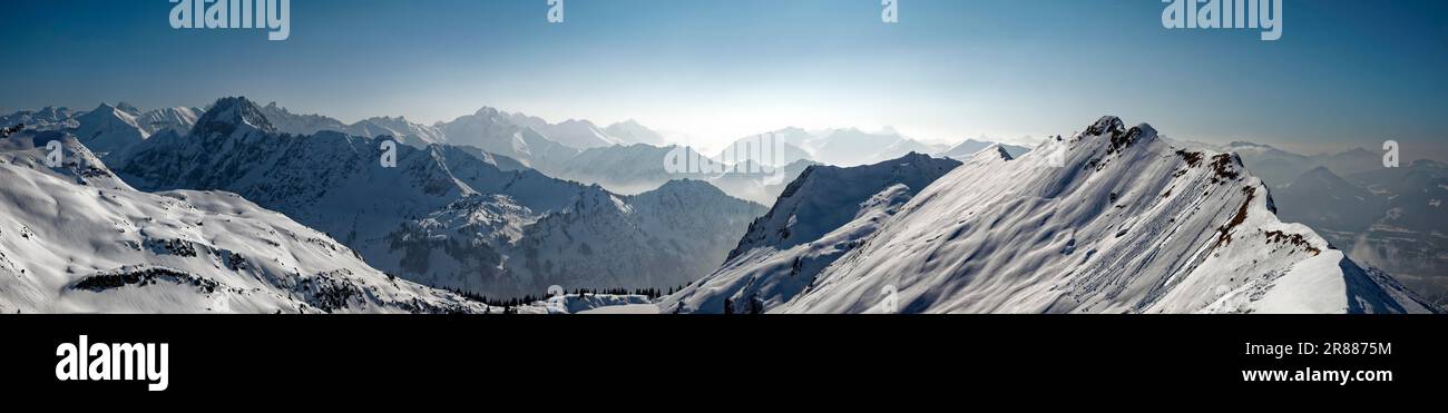 Alpine Panorama from Nebelhorn Winter Oberstdorf Germany Stock Photo