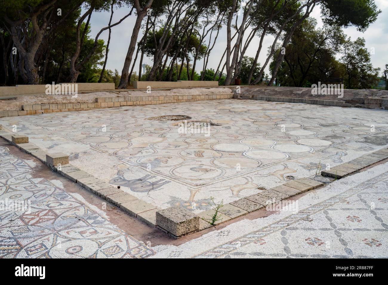 Caesarea, Israel August 4th, 2022 The ancient mosaic floor of the