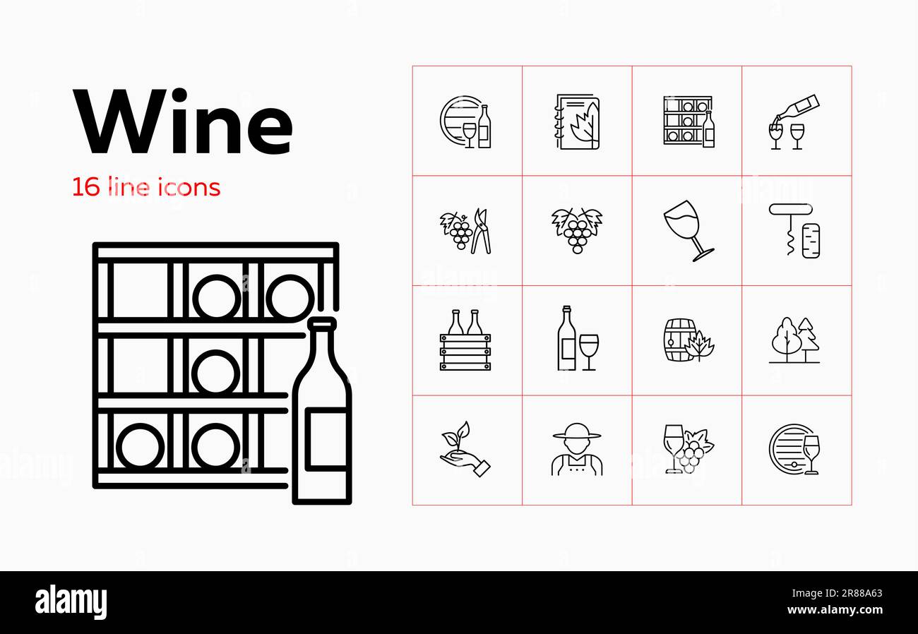 Wine line icon set Stock Vector
