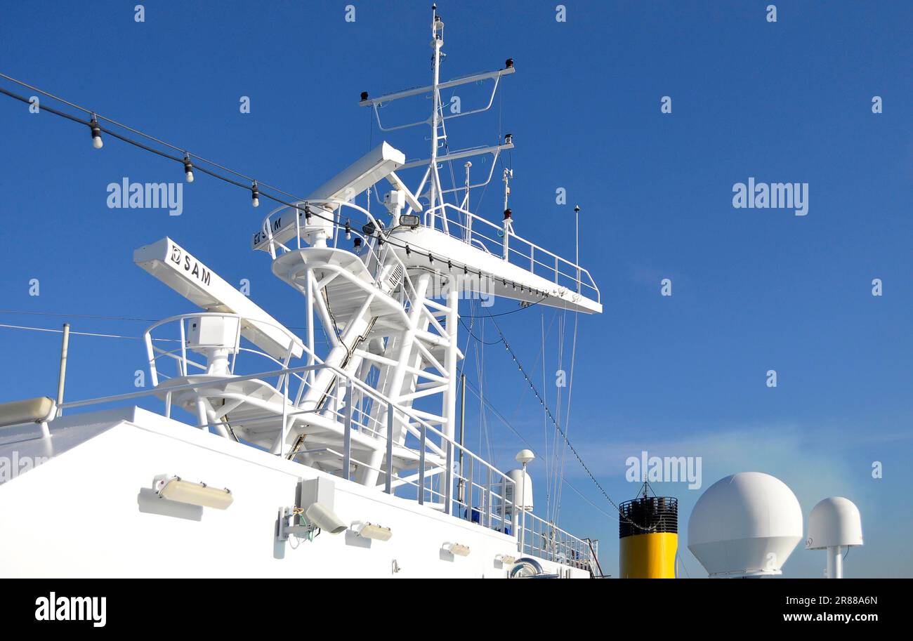 On deck of the cruise ship Costa, Serena, radar installation Stock ...