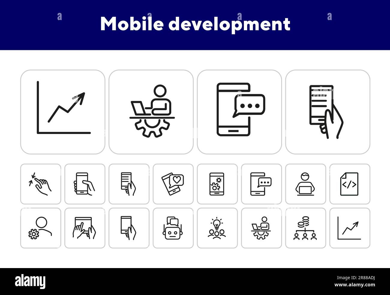 Mobile development line icon set Stock Vector