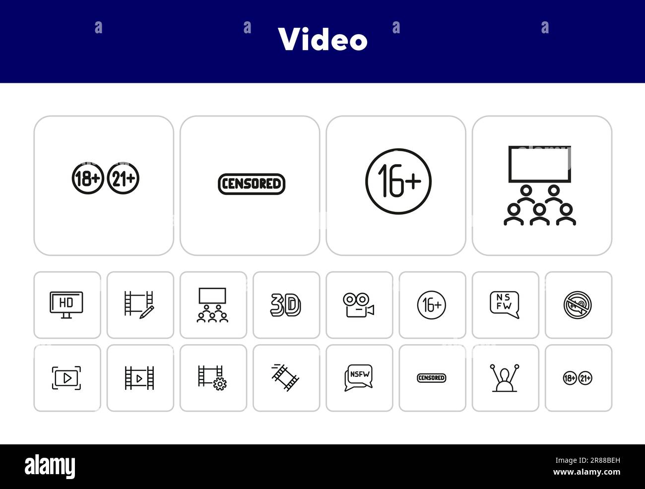 Video line icon set Stock Vector