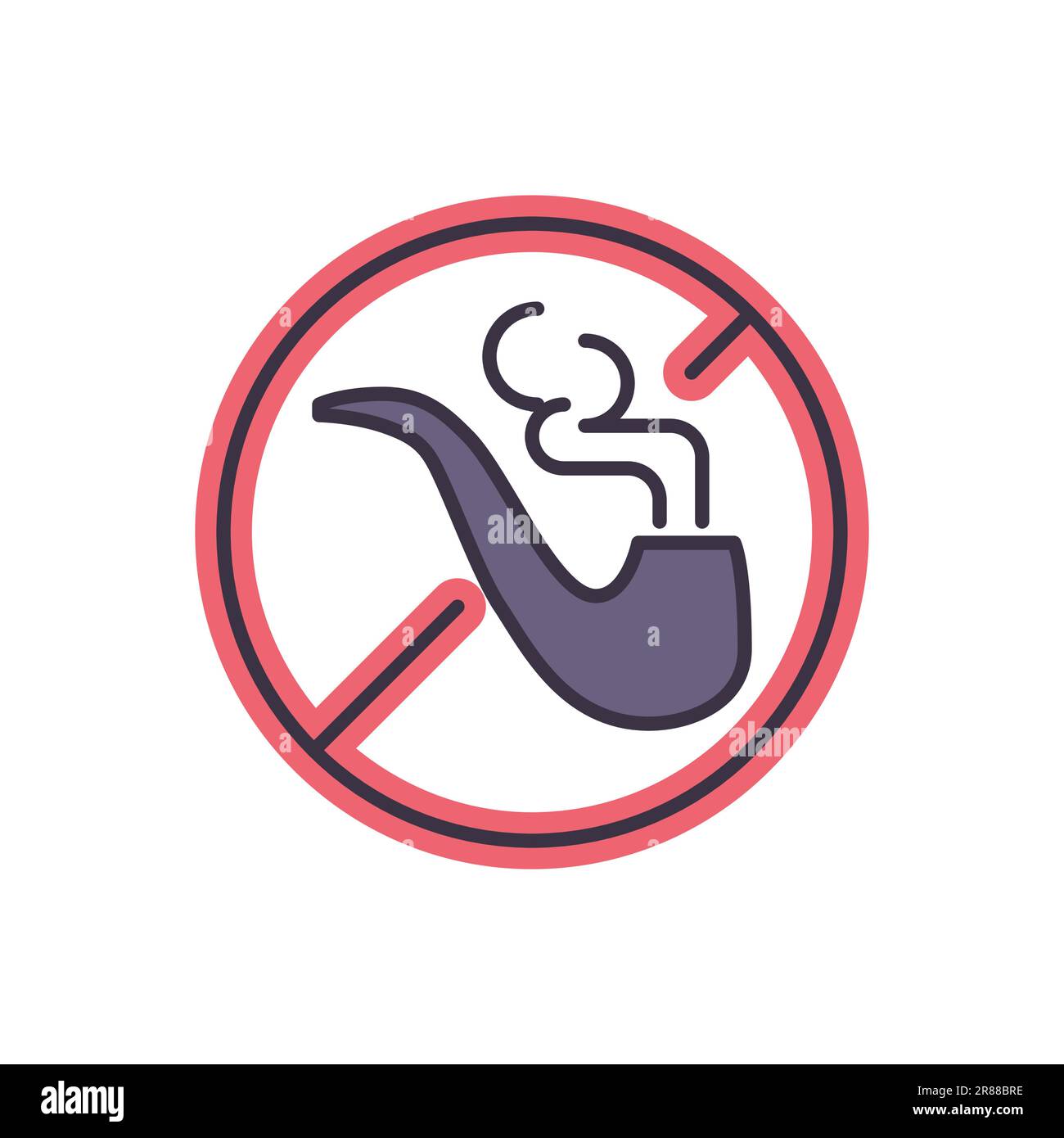 No Smoking related vector line icon. Prohibition sign, pipe, smoke. Isolated on white background. Vector illustration. Editable stroke Stock Vector