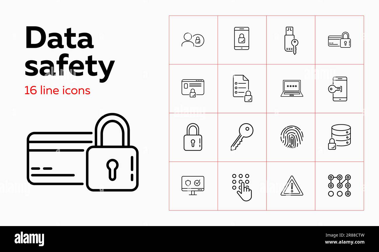 Data safety line icon set. Admin, computer Stock Vector
