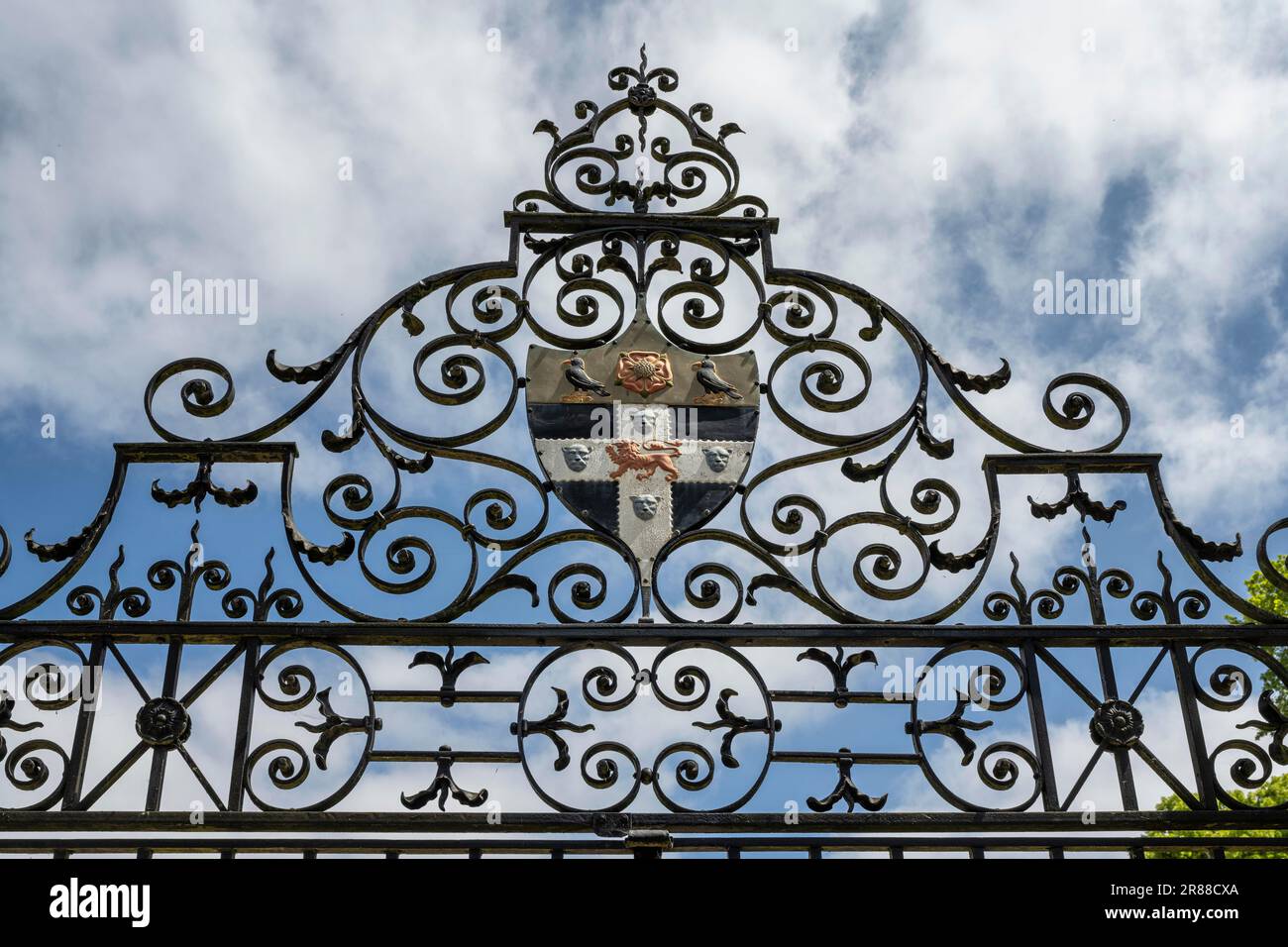 Wrought iron gate with coat of arms from Christ Church College, Oxford, Oxfordshire England