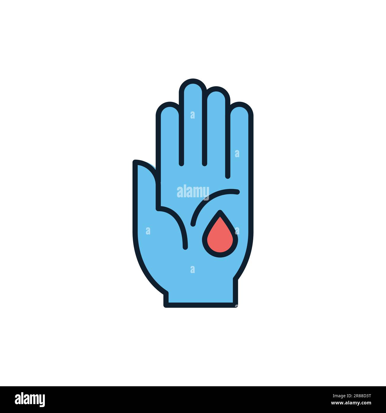 Wound related vector line icon. Hand, drop, blood, palm. Isolated on ...