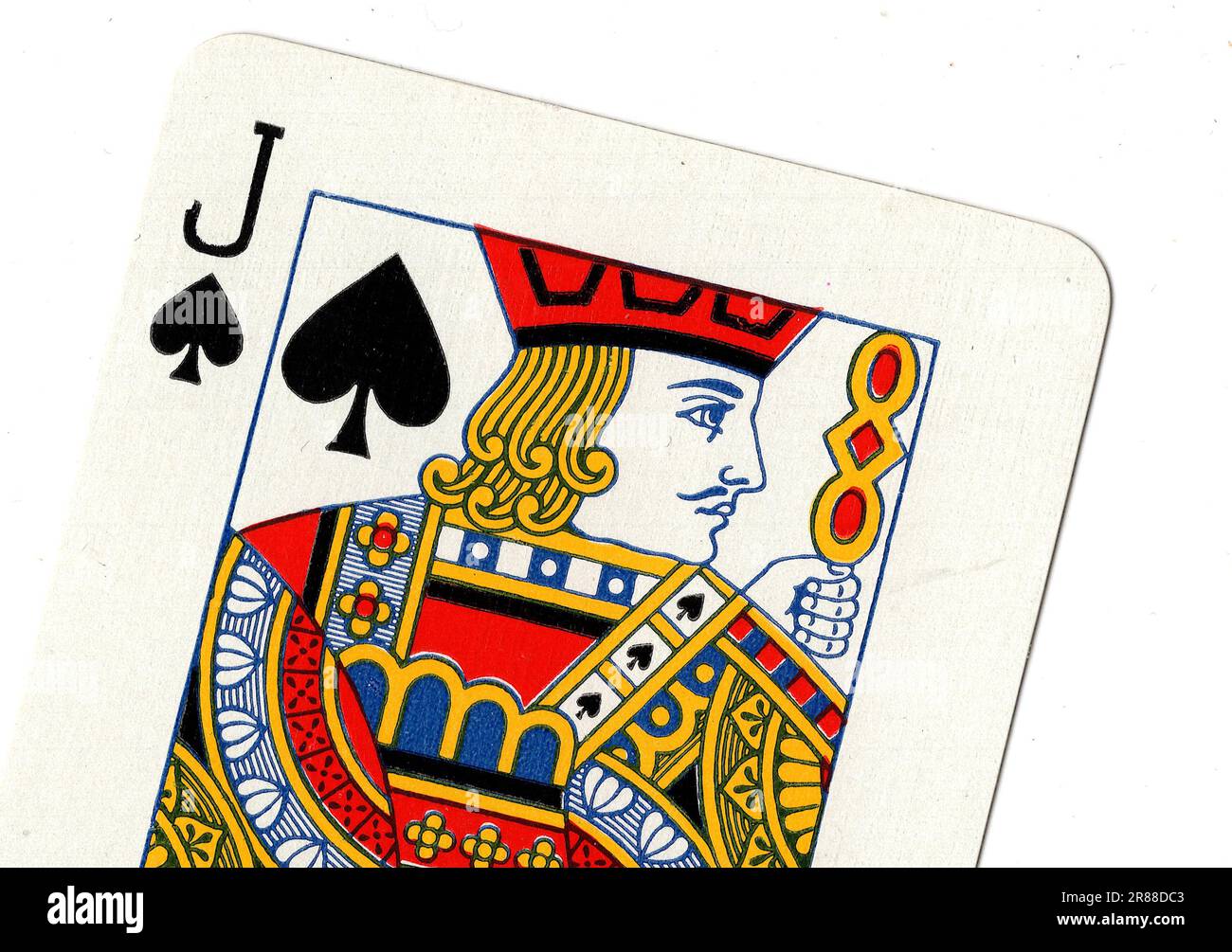 A jack of spades vintage playing card on a white background Stock 