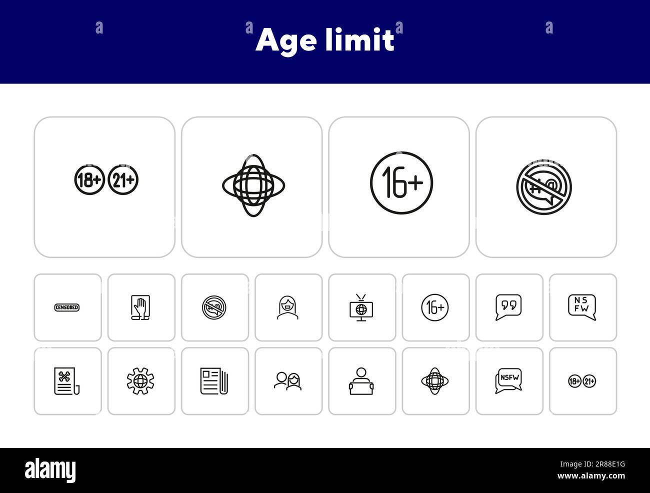 Age limit line icon set Stock Vector