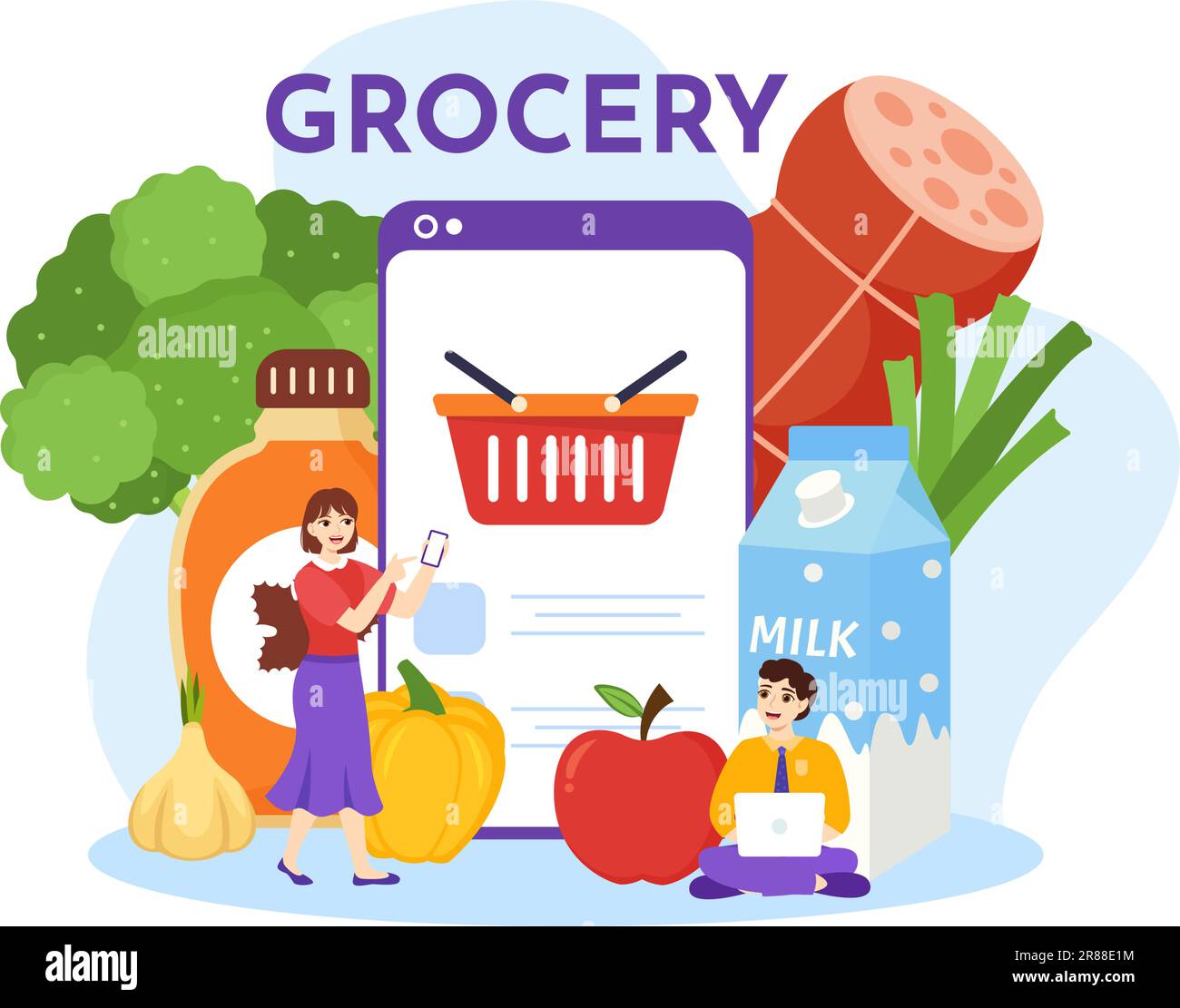 Food Grocery Store Shopping Vector Illustration with Foods Items and ...