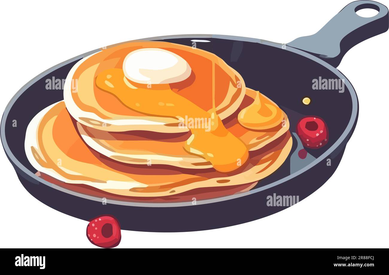 Stack of pancakes with syrup and berries Stock Vector