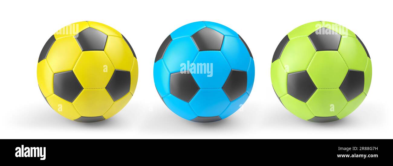 Set of soccer or football balls isolated on white background. 3d ...