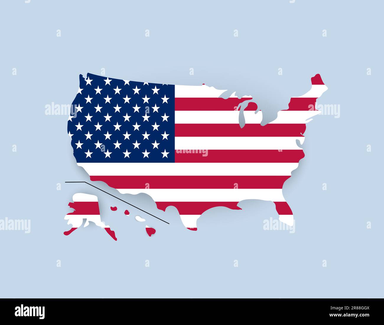 USA map in United States flag colors. Vector flat illustration. Abstract geographic borders of America country with Alaska and Hawaii Stock Vector